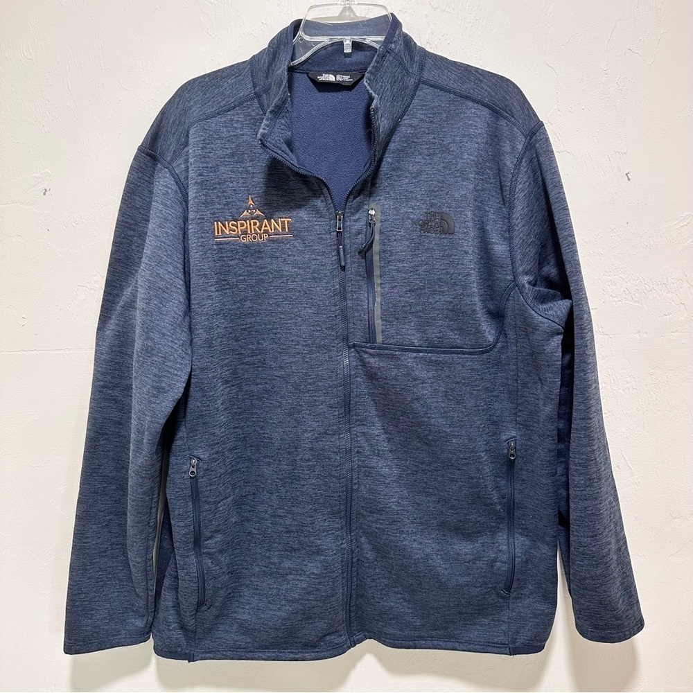 North Face full zip fleece heathered blue men’s jacket, XL zip pockets​​​​​​​​​